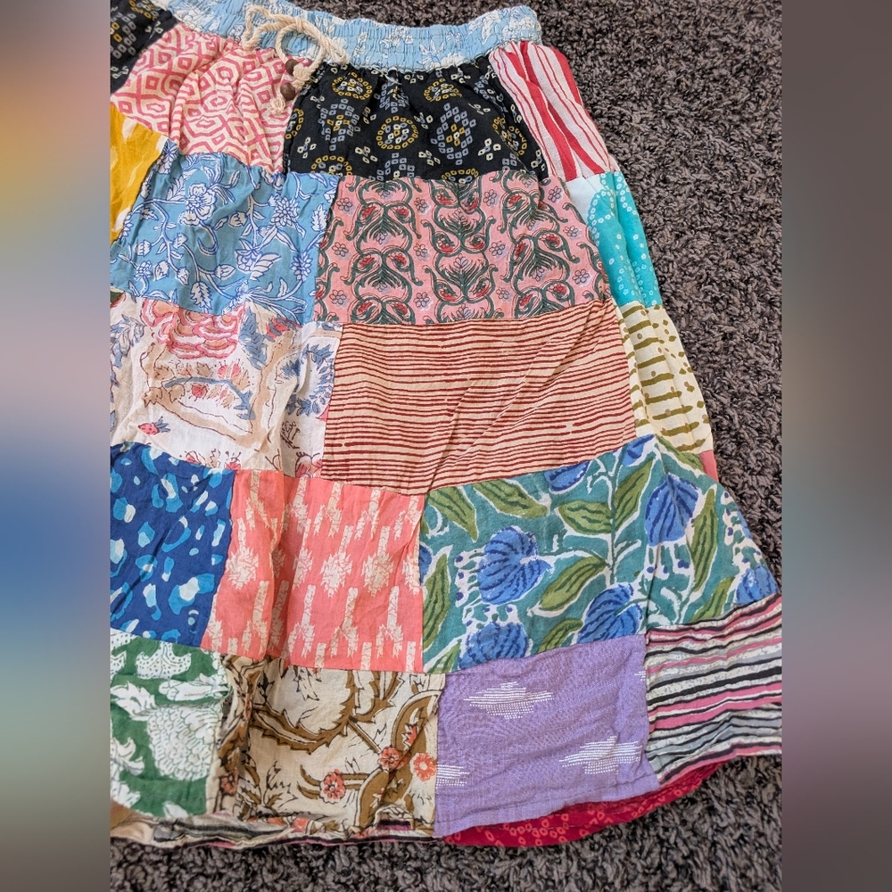 Vintage Patchwork Multicolor Circle Skirt with Elastic Waist - Picture 2 of 5